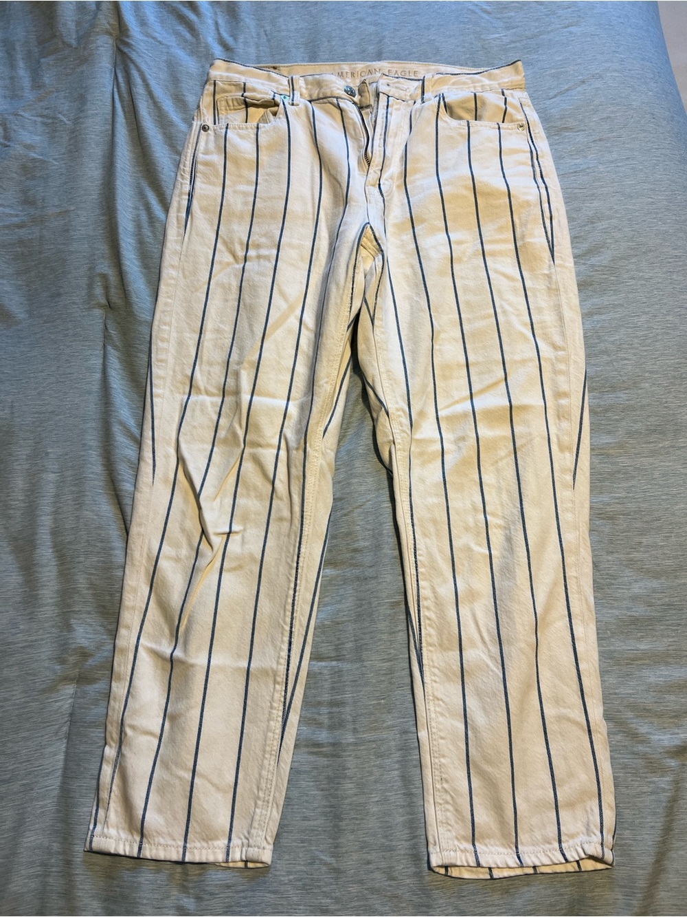 American Eagle Striped Skinny Jeans White Blue 8 Short